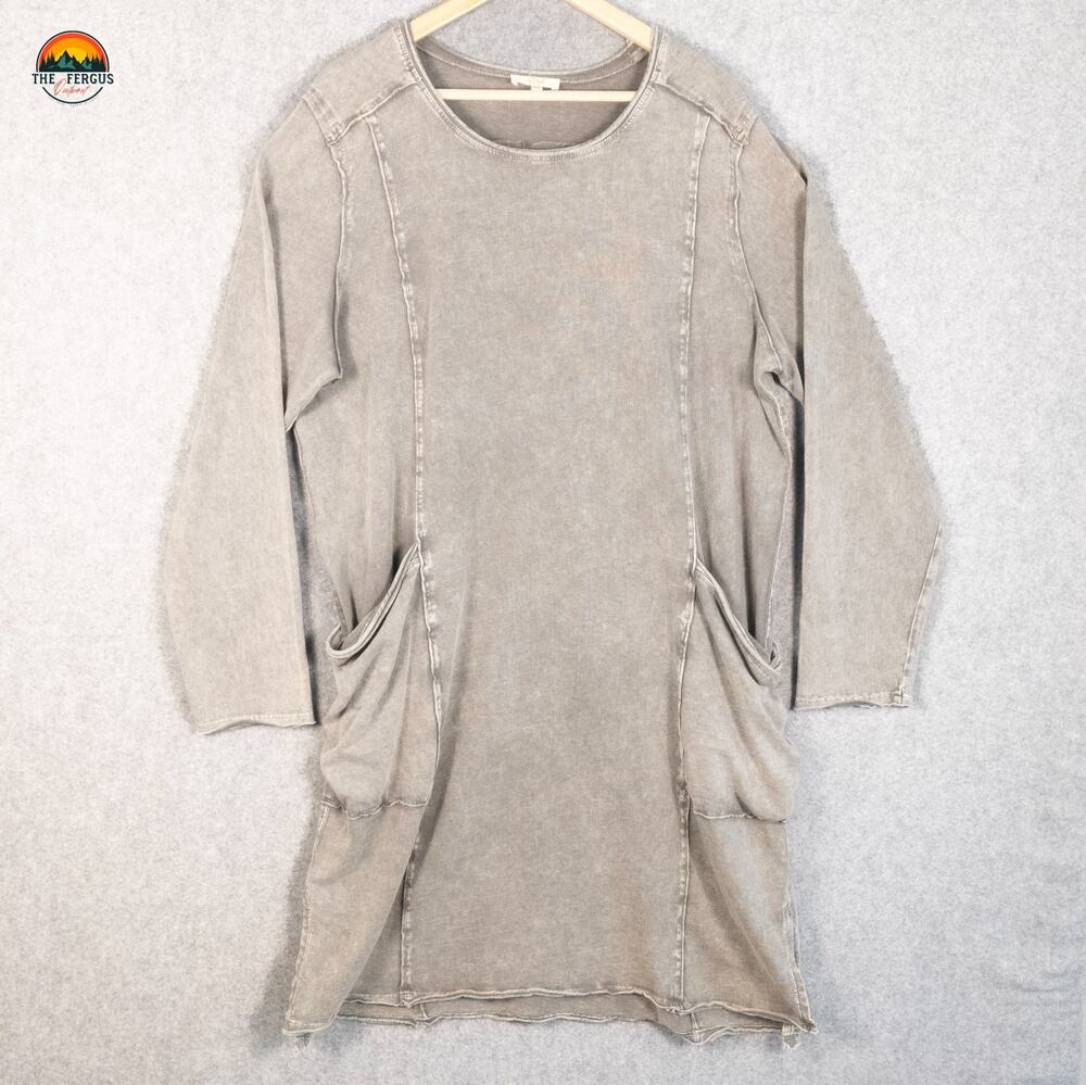 Easel Los Angeles A-Line Dress Gray Long Sleeve Pockets Lagenlook Women's Size L